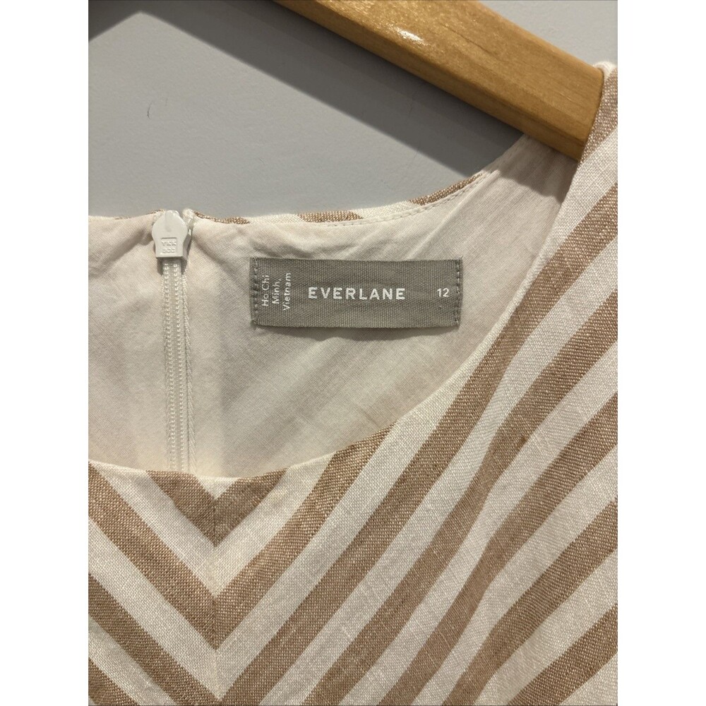 Everlane The Linen Bias Cut Dress Striped Ivory Beige Midi Size 12 - Picture 7 of 12
